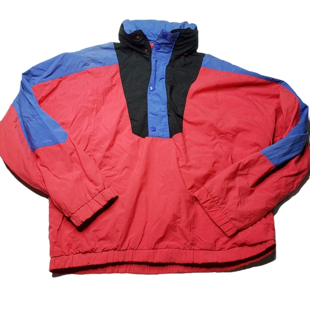 Eddie Bauer Pullover Windbreaker Red Blue Size L